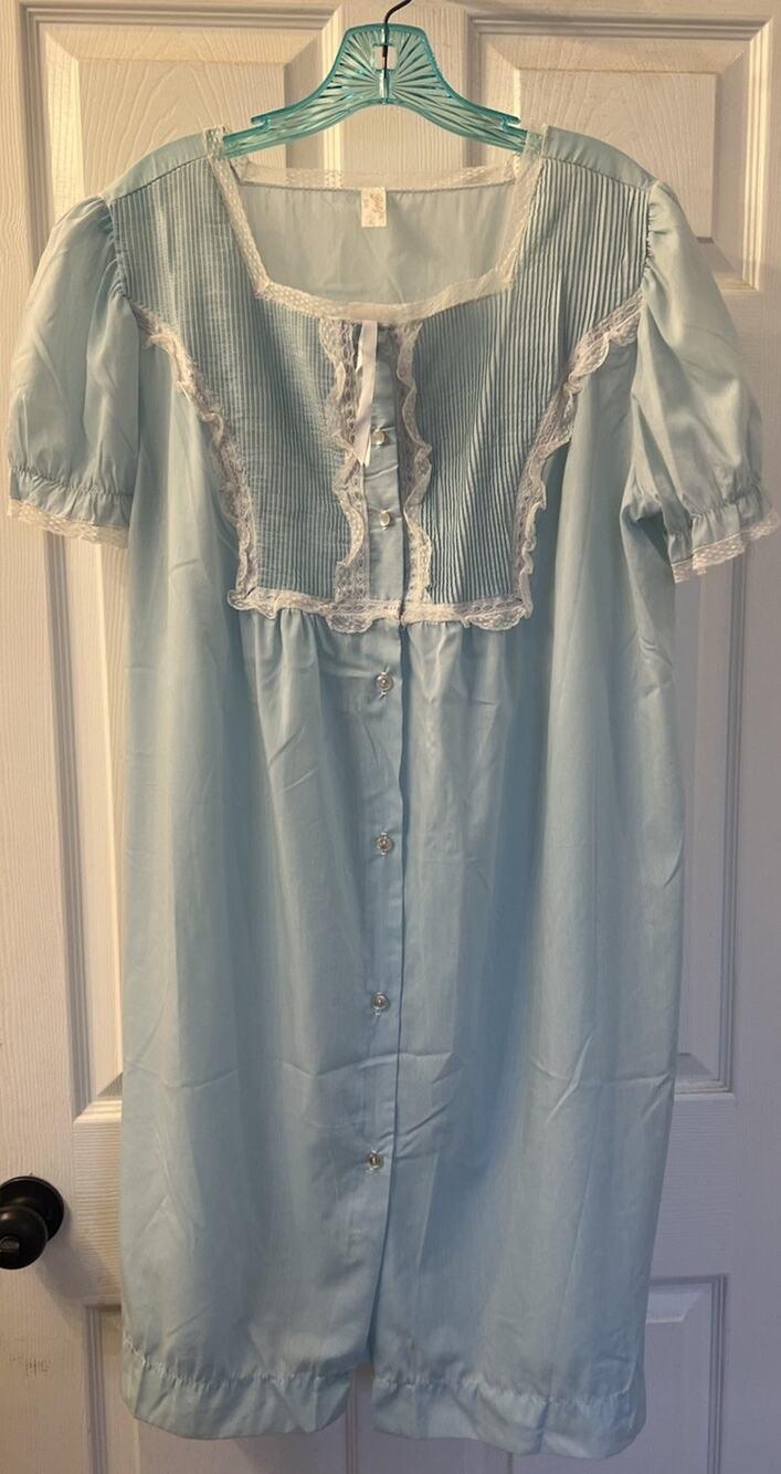 VTG Barbizon Blendaire Batiste Duster L Blue Lace Cloe Robe 70s Deadstock NWOT